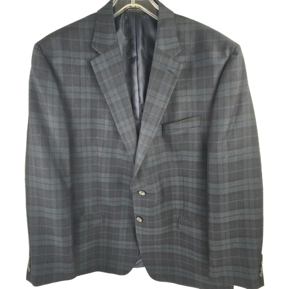 Vtg Chaps Men's 46R Holiday Tartan Plaid Green and Blue Blazer Suit Jacket NICE!
